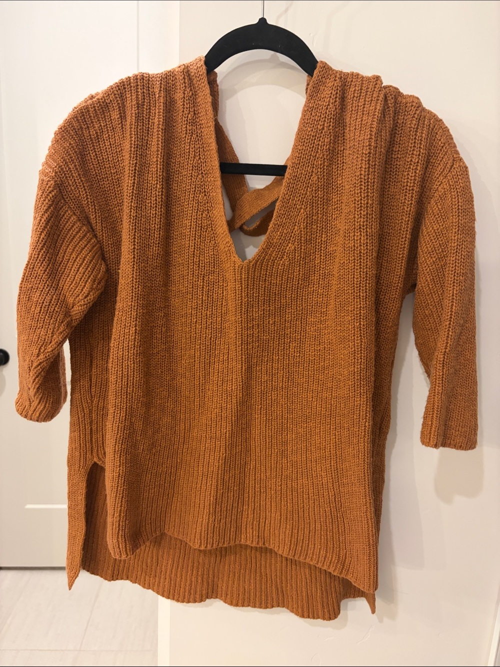 Express V-Neck Knit Sweater in Burnt Orange